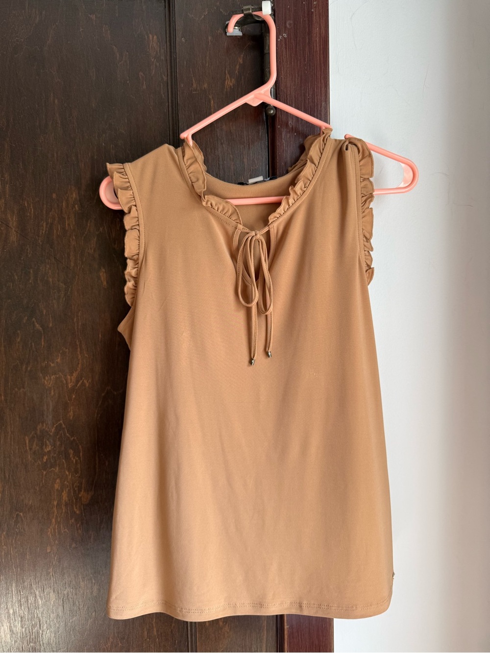Tommy Hilfiger Ruffle Tie-Neck Sleeveless Tank - Camel